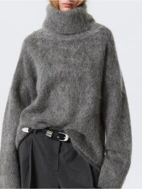 Weekday Gray Fuzzy Turtleneck Sweater